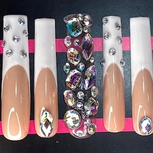 French White Tip Acrylic Press On Nails XXL Nails