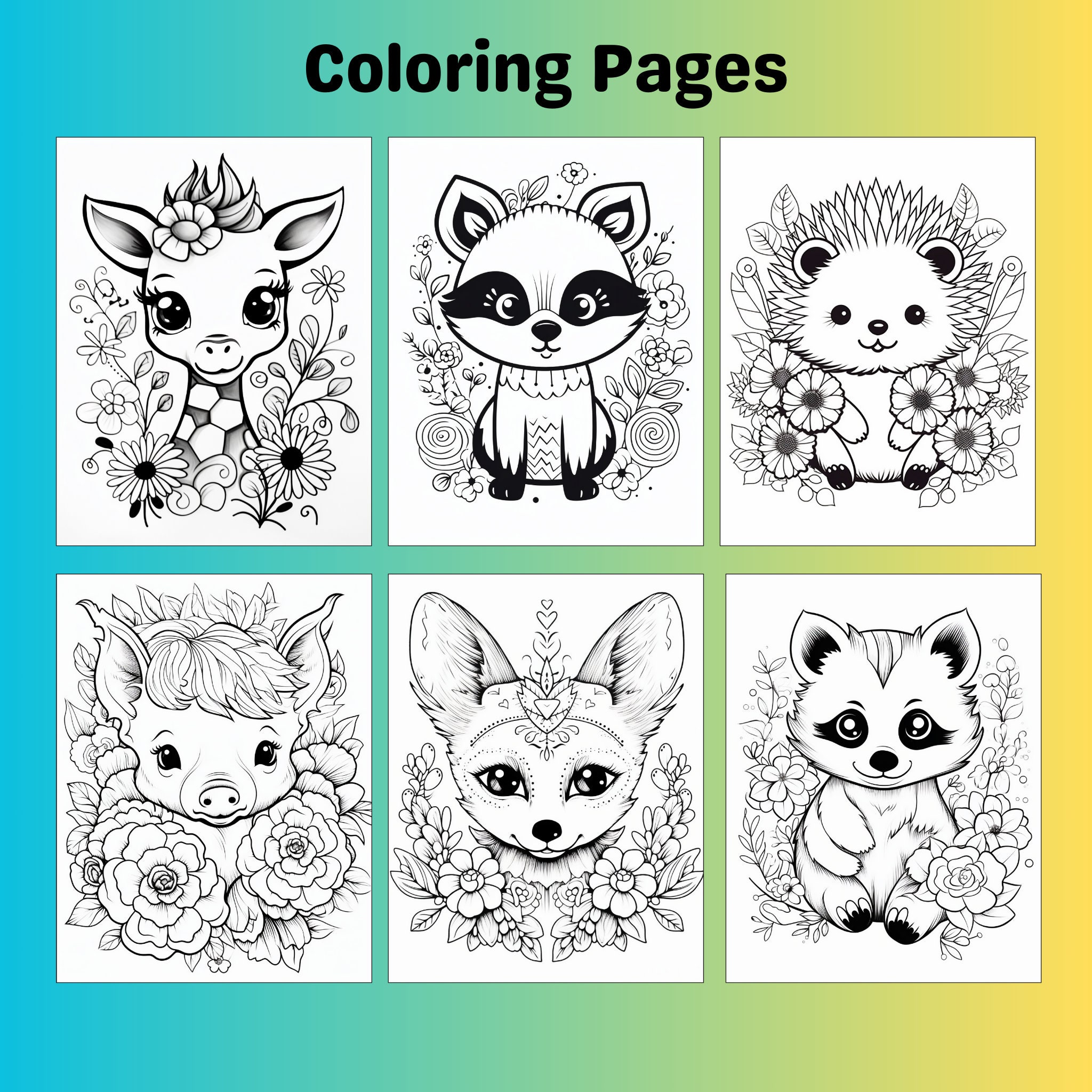 Printable floral Animal Friends Coloring Pages, Animal Coloring Sheets