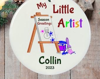 My Little Artist Christmas Ornament, Keepsake ornament, 3" round ceramic ornament