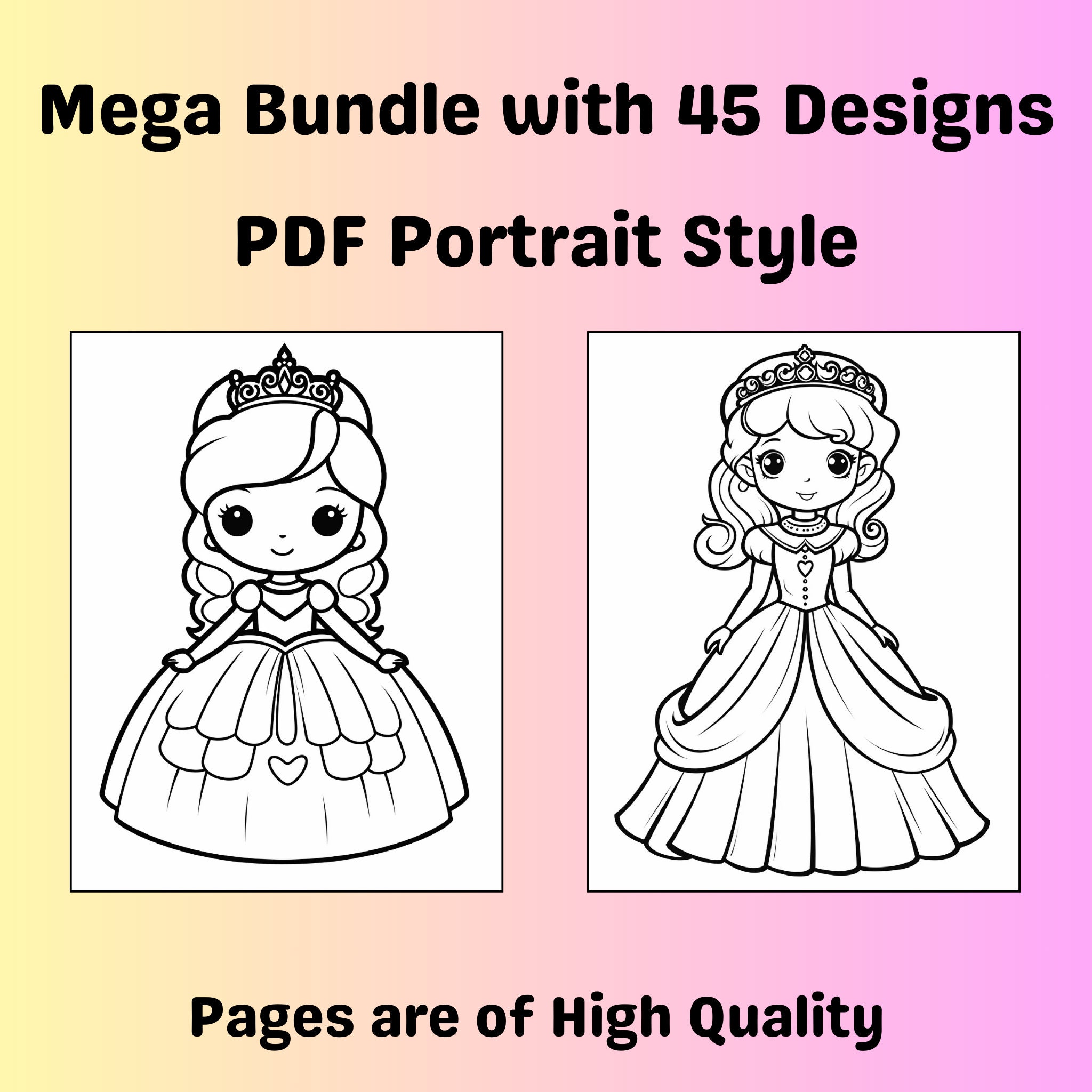 Enchanted Princess Coloring Pages, Jumbo, 45 Designs, Printable - Etsy