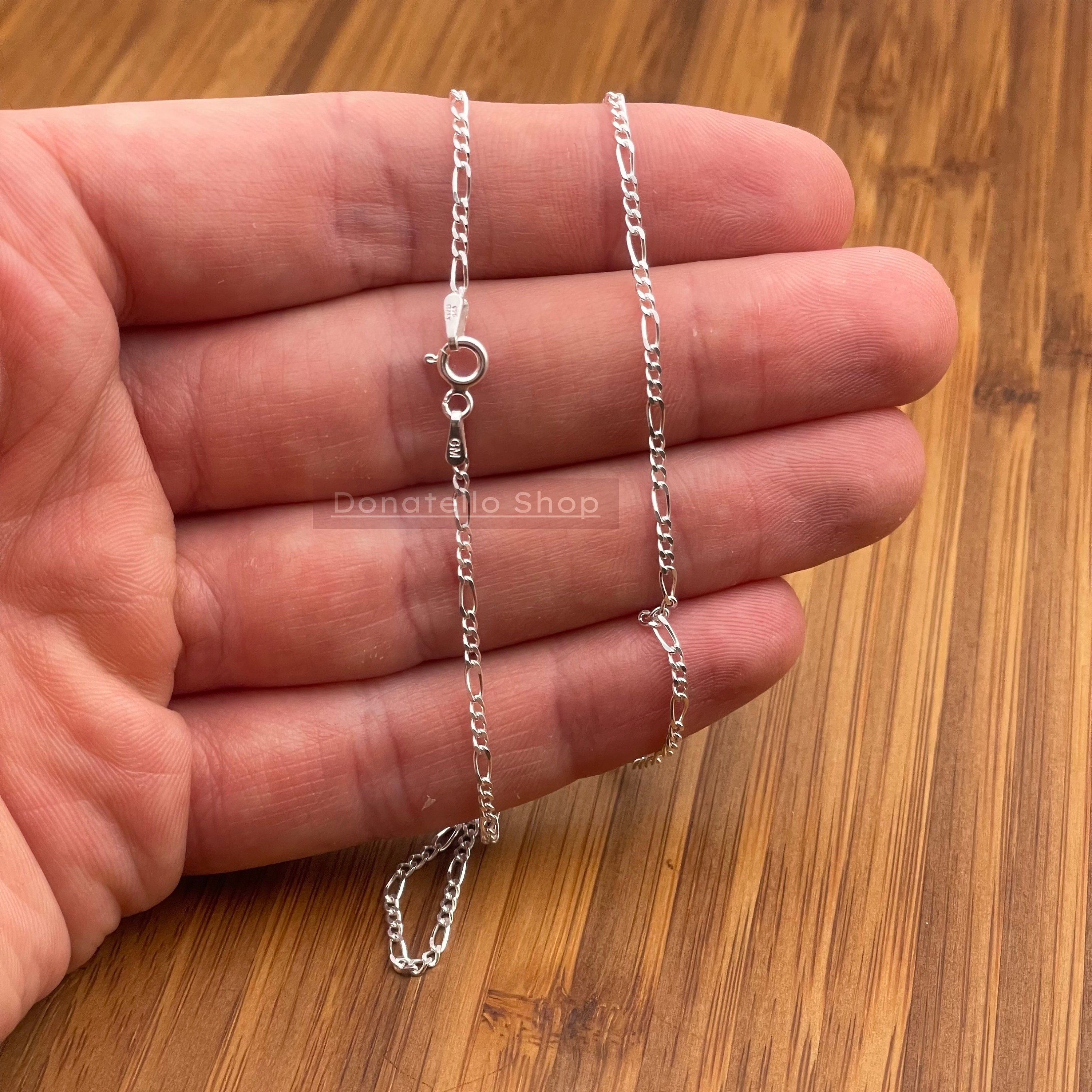Italian 925 Solid Sterling Silver Figaro Chain Necklace Unisex 1.8 