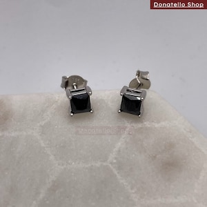 Massief sterlingzilver 925 vierkant gemaakt zwarte onyx studs, uniseks heren dames