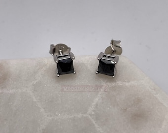 Pendientes de plata de ley maciza 925 con ónix negro creado cuadrado, unisex, para hombre y mujer