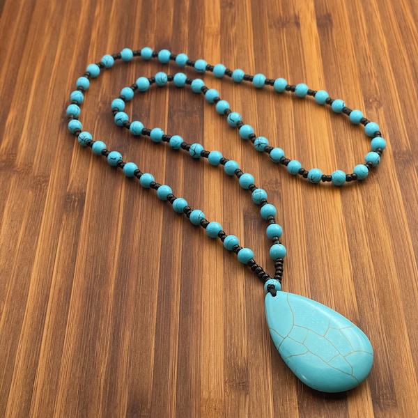 Super Long Genuine Turquoise Necklace Bead Ball Chain Turquoise Necklace