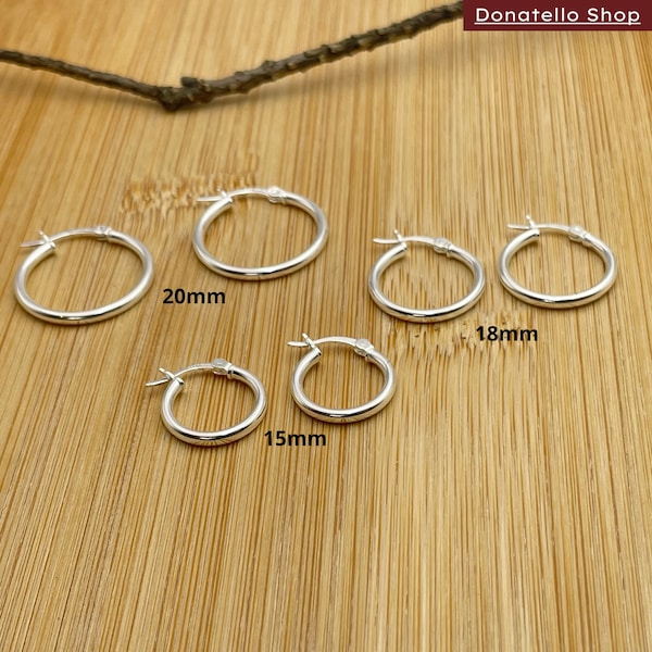 Sterling Silver French Lock Hoop Earrings 3 Pack Set Classic Hoops