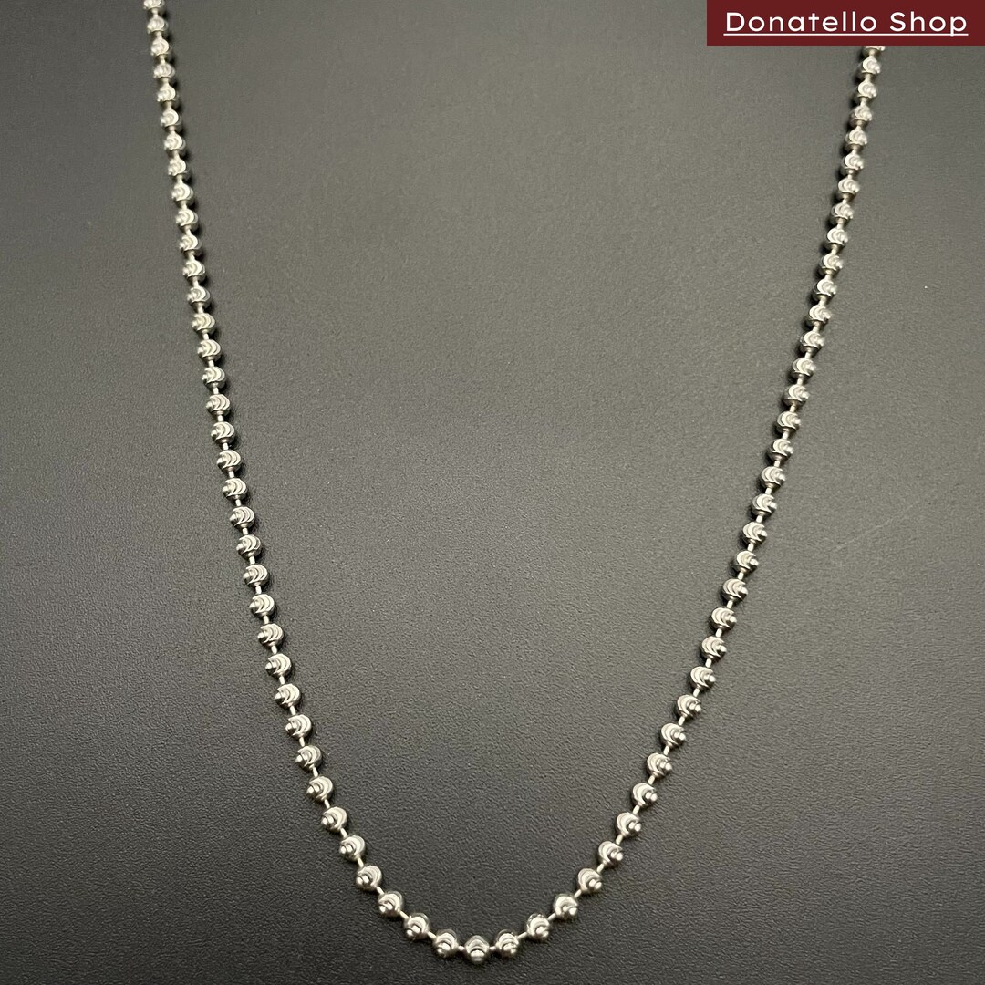Sterling Silver 925 2MM Bead Ball Link Chain Necklace, Diamond Cut