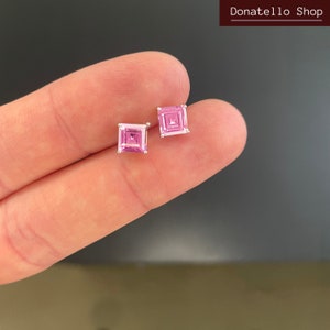 Solid 925 Sterling Silver Pink Ascher Cut Stud Earrings UNISEX