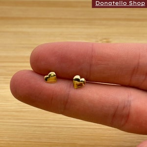 Solid Sterling Silver 925 Heart Shape Pin Studs Earrings, Mens Womens Jewelry, Dainty Earrings, 14K Gold Plated