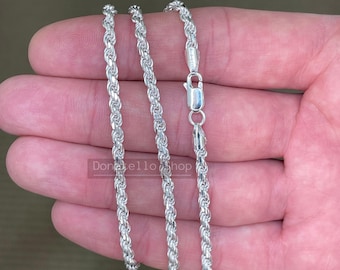 Italian Sterling Silver 925 THICK 3mm Rope Chain Necklace Twisted Link Men Women