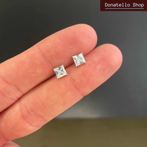 Classic Sterling Silver Square Princess CZ Studs - Available in 5 Sizes Silver Earrings