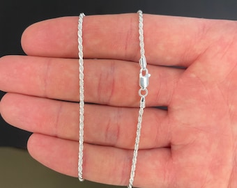 Italian Sterling Silver 925 2mm Rope Link Chain Necklace Men Women UNISEX