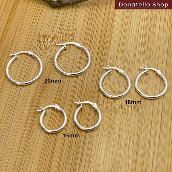 3 Pack Sterling Silver French Lock Hoop Earrings Set Classic Hoops