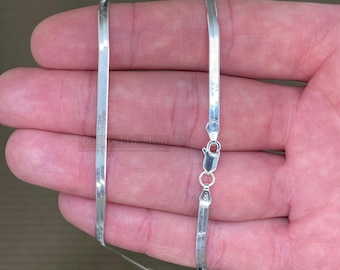 Italian Sterling Silver Flat Snake Herringbone Necklace 925 Italian Made