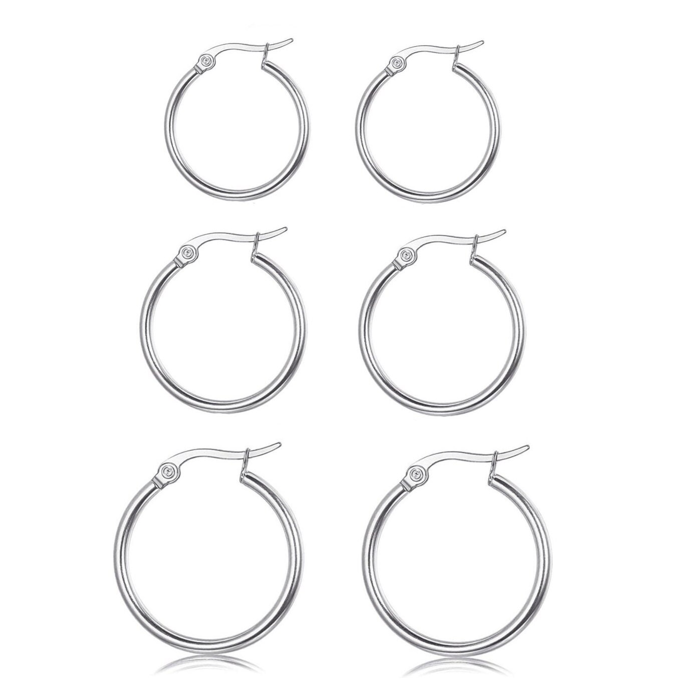 3 Pack Sterling Silver French Lock Hoop Earrings Set Classic Etsy