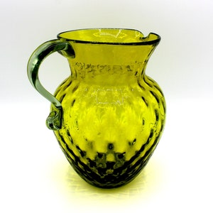 Vintage 1960s Pilgrim Green Diamond Optic Glass Pitcher Decanter: Mid-Century Modern Design | Retro Kitchen Tableware | Beverage Container