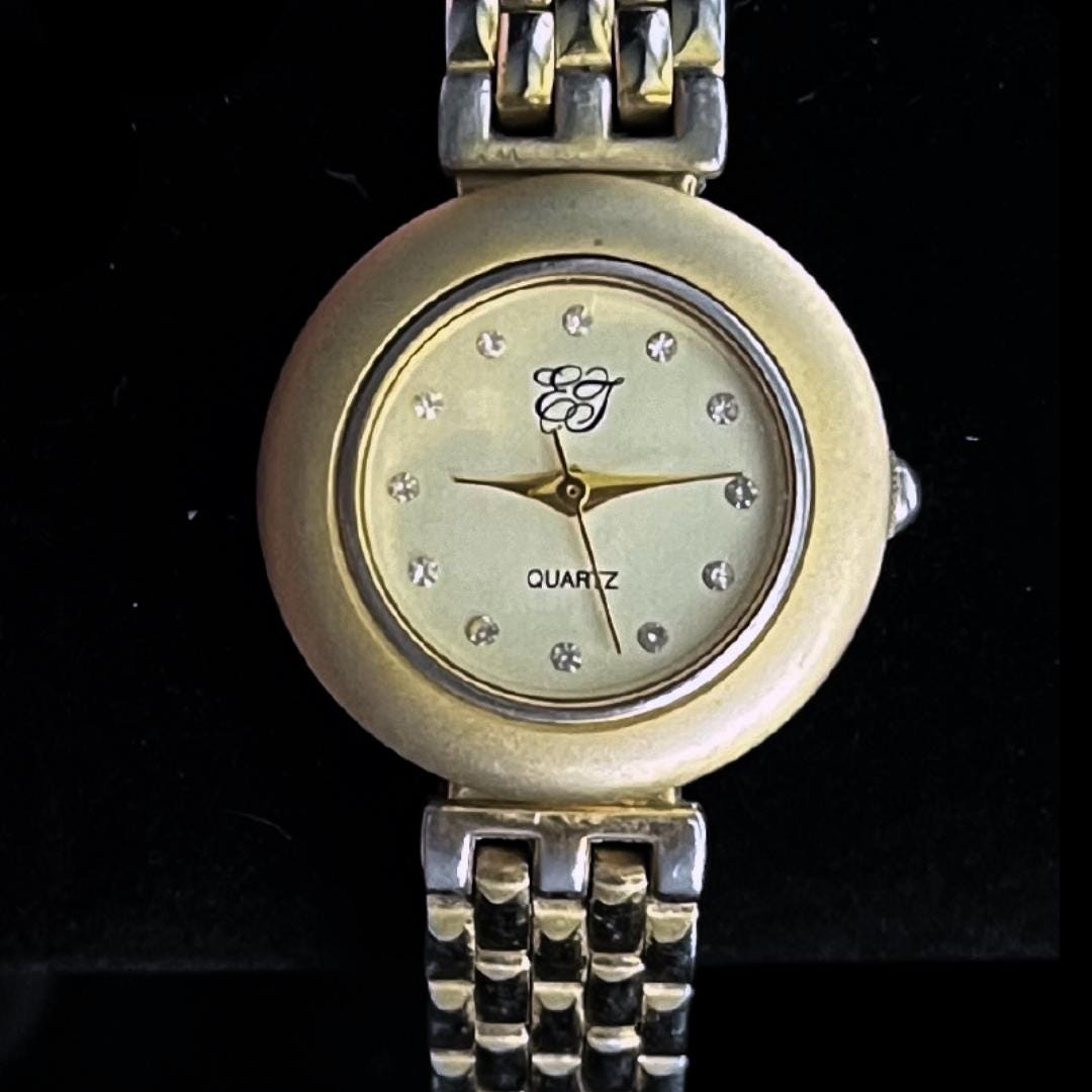 Vintage Elegant EJ Gold Tone Quartz Analog Ladies Watch With Rhinestone  Markers: Classic Retro Jewelry Collection Japan Stainless Steel