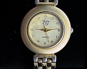 Vintage Elegant EJ Gold Tone Quartz Analog Ladies Watch with Rhinestone  Markers: Classic Retro Jewelry Collection Japan Stainless Steel