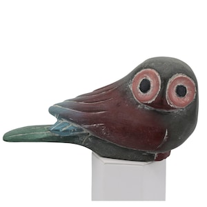 Vintage Hand Carved Wooden Owl Sculpture: Hand Painted | Mexican Culture Decor | Folk Art | Bird Collectible | Hand Crafted | Rustic Charm