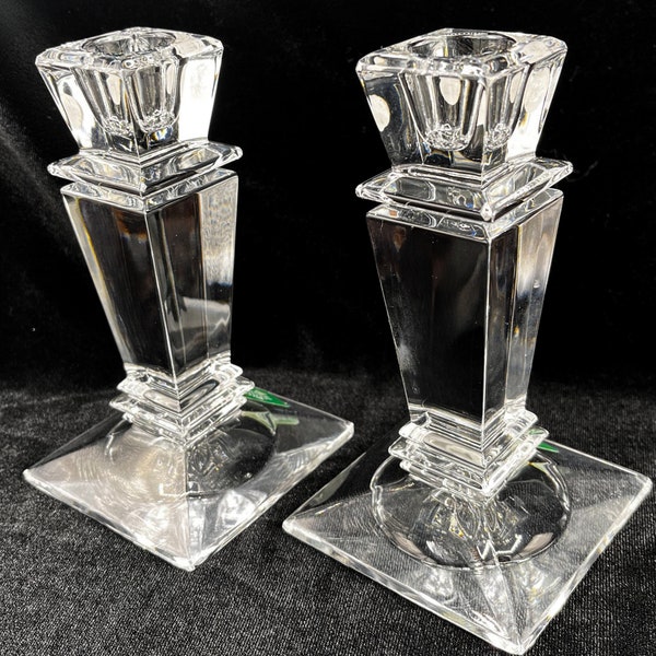 Vintage Shannon Crystal Candlestick Set of 2: Art Deco Design | Pillar Taper Style | Candle Holders | Elegant Dining Decor | Mantel Piece