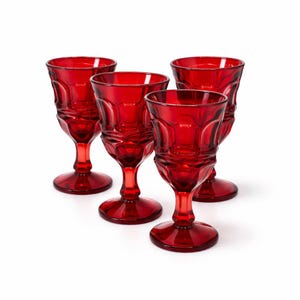 Vintage Fostoria Ruby Red Cordial Glasses Set of 4: Argus Thumbprint Honeycomb Pattern | Retro Barware | Elegant Stemware | Small Cocktail