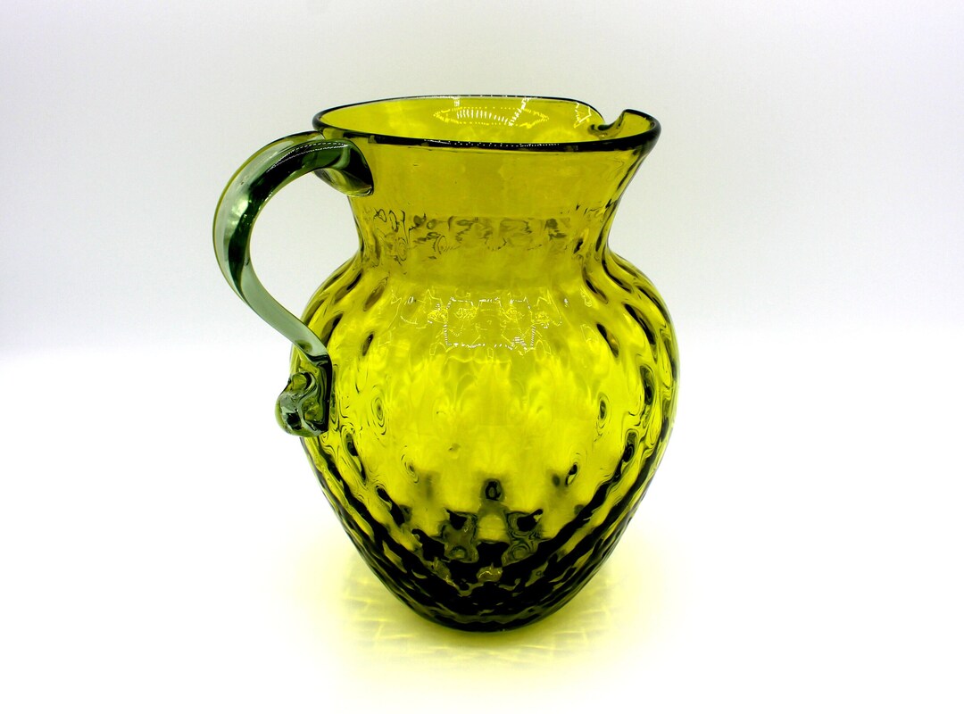 Vintage 1960s Pilgrim Green Diamond Optic Glass Pitcher Decanter: Mid ...