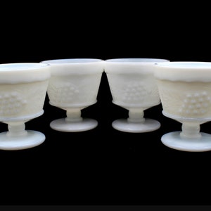 Vintage Anchor Hocking Milk Glass Dessert Cups: Harvest Grape & Leaf Pattern | Set of 4 | Dessert Cups | Sherbet Cups | Ice Cream Dishes