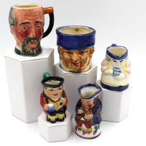 Vintage Lot of 5 Toby Jugs: Ceramic Collectible | Nostalgic Characters | Barware Décor | British Pub Pottery | Fun Accessories
