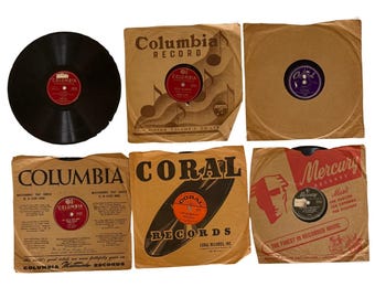 Lote de discos de vinilo vintage de 78 RPM: vocalistas femeninas, pop del viejo Hollywood, música de mediados de siglo.