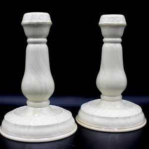 Vintage Mikasa Tivoli Tapered Candle Holders: Ivory Porcelain | Gold Trim | Basket Weave Design at Base | Set of 2 Candlesticks