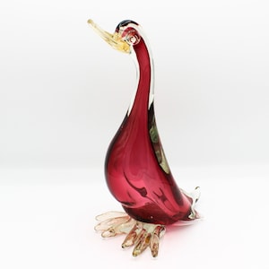 Vintage Italian Murano Art Glass Duck Goose by Alfredo Barbini in Cranberry: Large 9.25 inch | Smooth Pontil | Collectible Glass