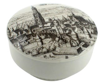 Vintage German Porcelain Trinket Box with Lid: Bavarian | Nordingen Historic City Art | European Style Decor | Jewelry Holder | Vanity Shelf
