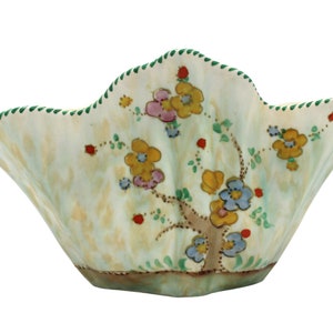 Vintage Multicolor Beswick Ware Planter: Hand Painted | Ceramic Floral Design | Made in England | Green Planter | Horizontal Vase