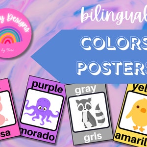 Bilingual Colors Posters Animal Theme, Dual-Language Classroom, PDF Download