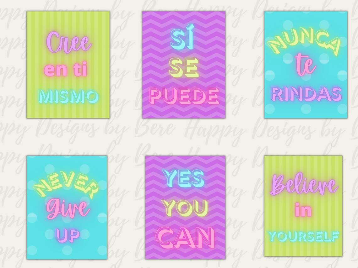 Bilingual Motivational Postersneon Dual Language Instant - Etsy