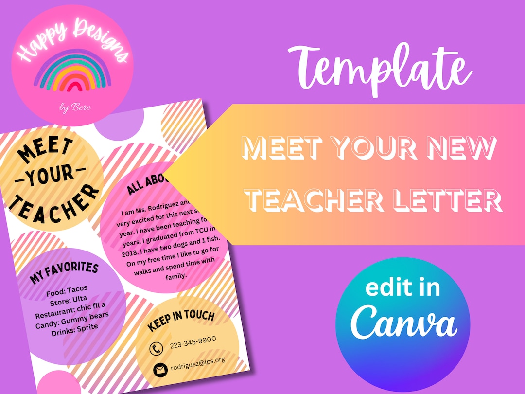 Meet the Teacher Letter Template, Editable in Canva Etsy