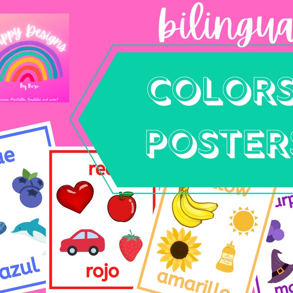 Bilingual Color Posters, Dual Language Classroom, Colores, PDF