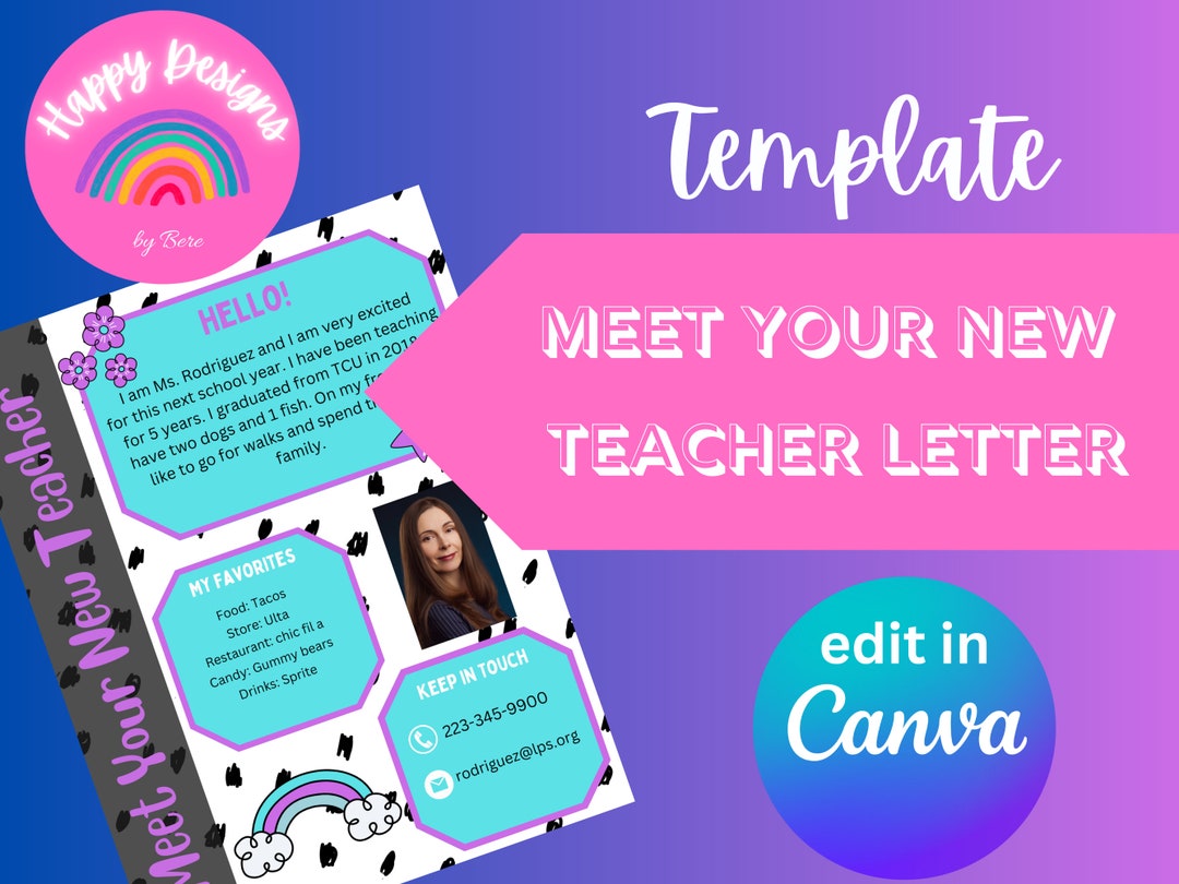 Meet the Teacher Letter Template, Editable in Canva Etsy