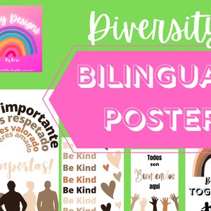 Diversity Bilingual Posters, Dual Language, Classroom Decor, PDF
