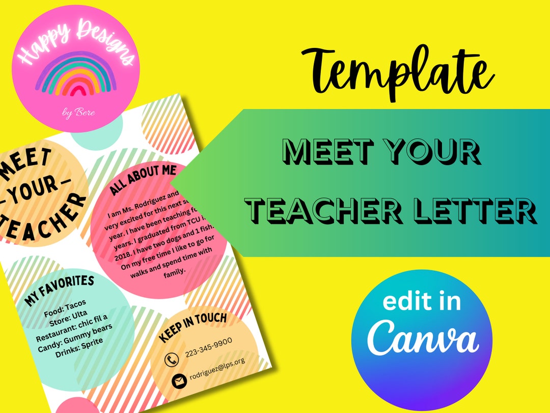 Meet the Teacher Letter Template, Editable in Canva Etsy