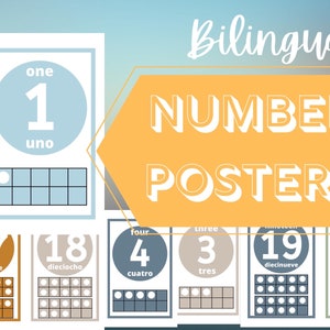 Ten Frames Bilingual Number Posters 1-20, Dual Language Classroom Decor