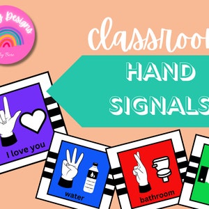 Classroom Hand Signals in Rainbow Colors and Stripes, Classroom Management, PDF Download