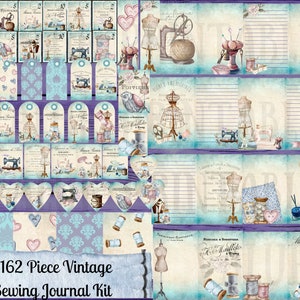Kit de diário de costura vintage - Páginas para impressão - Ephemera - Download digital - Enfeites - ATC - PDF - Uso comercial físico gratuito