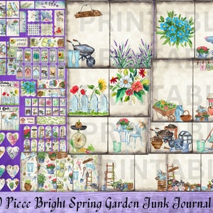 210 Piece Bright Spring Garden Junk Journal Kit - Printable Pages -Gardener Ephemera - ATC Cards -Digital Download - PDF - Botanical