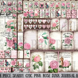 Shabby Chic Pink Rose Vintage Botanical Junk Journal Kit - Afdrukbaar - Ephemera - Digitale download - PDF - Gratis fysiek commercieel gebruik