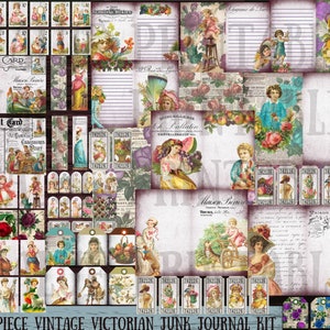 Vintage Victoriaanse botanische junk Journal Kit - afdrukbaar - kortstondig - digitale download - ATC-kaarten - JPG - gratis fysieke commerciële licentie
