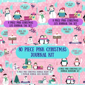 Kit de diario navideño rosa: páginas imprimibles, material efímero, digital, diario basura, suministros para álbumes de recortes, uso comercial físico gratuito