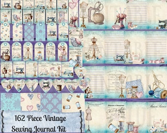 Kit de diario vintage de costura: efímeras imprimibles, tarjetas ATC (descarga digital)
