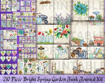 Bright Spring Garden Junk Journal Kit - Printable Pages -Gardener Ephemera - ATC - Digital Download - PDF - Free Physical Commercial Use