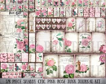Shabby Chic Pink Rose Vintage Botanical Junk Journal Kit - Printable  - Ephemera - Digital Download - PDF -Free Physical Commercial Use