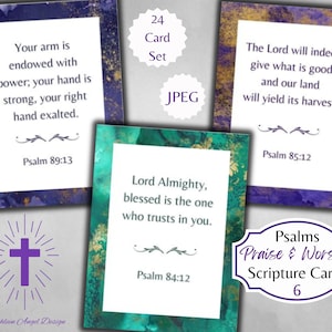 Psaumes de louange et d'adoration série 6 cartes versets bibliques frontière - éphémères chrétiennes - ATC - numérique - utilisation commerciale physique gratuite